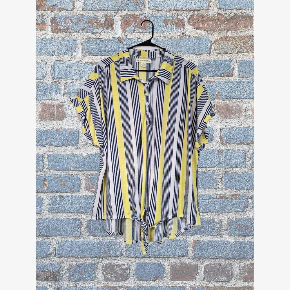 New York Laundry 3X Blue, Yellow, and White Stripped Top